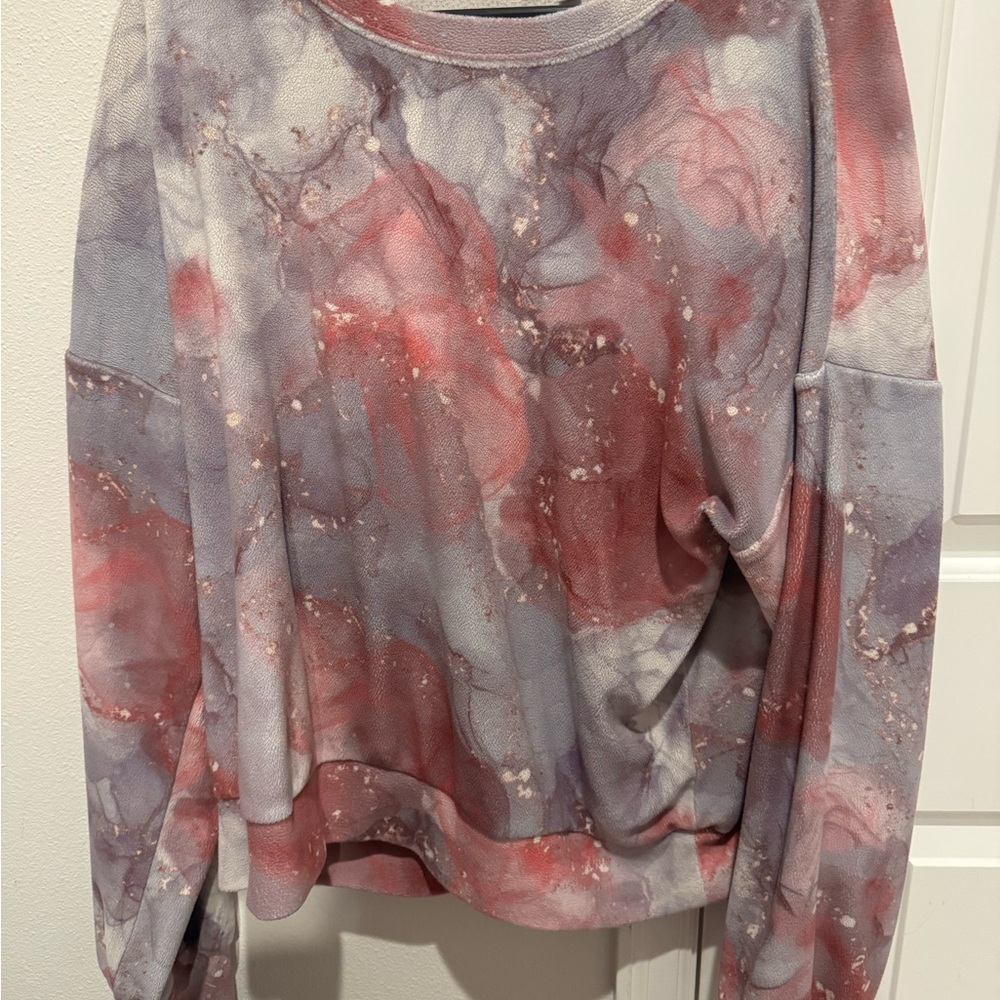 Pink Marble Print Sweatshirt Lounge Pullover Soft Size L
